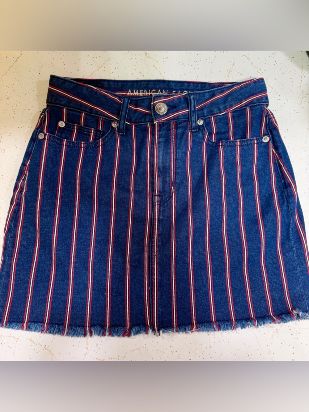 American Eagle Navy Pinstripe Denim Mini Skirt size 2